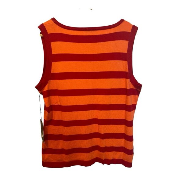 Rondina Striped Sleeveless Tank Top Large Poppy Red/Coral Scoop Neck Sty. 602953 - Picture 3 of 8